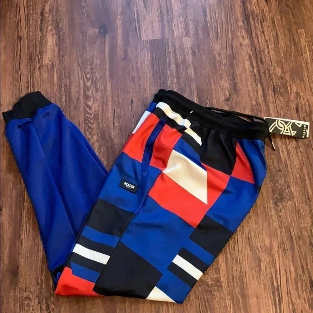 Reason Jogger SweatPants Men’s Sz Large ColorBlock Red White Blue NWT